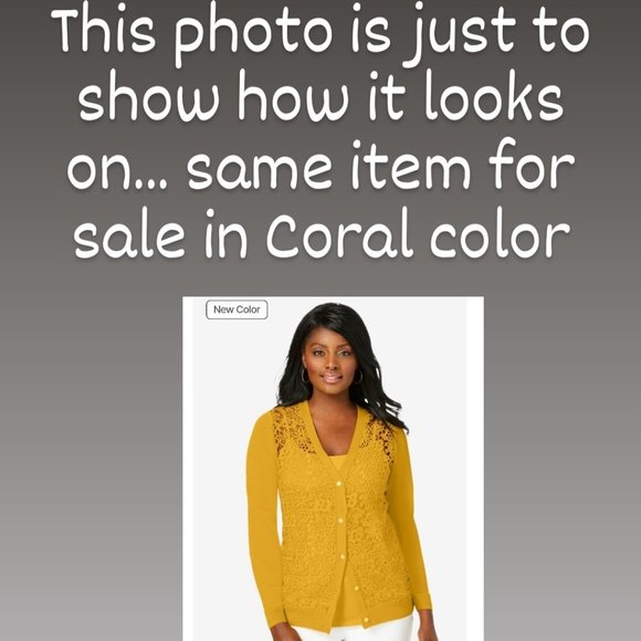 NWOT Crochet Open Front Cardigan 2X Jessica London Coral Button Front - Picture 2 of 9